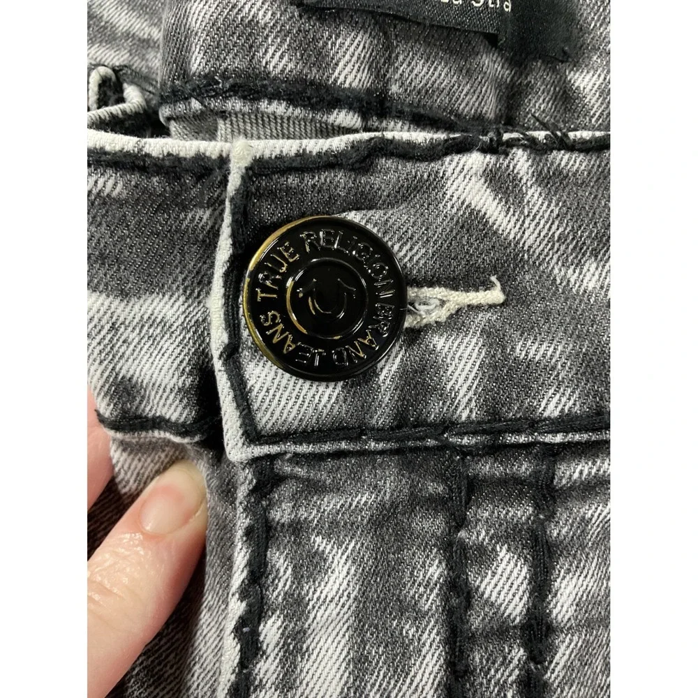True Religion Ricky Relaxed Straight Gray Acid Wash Denim Cut Off Mens 34 1128